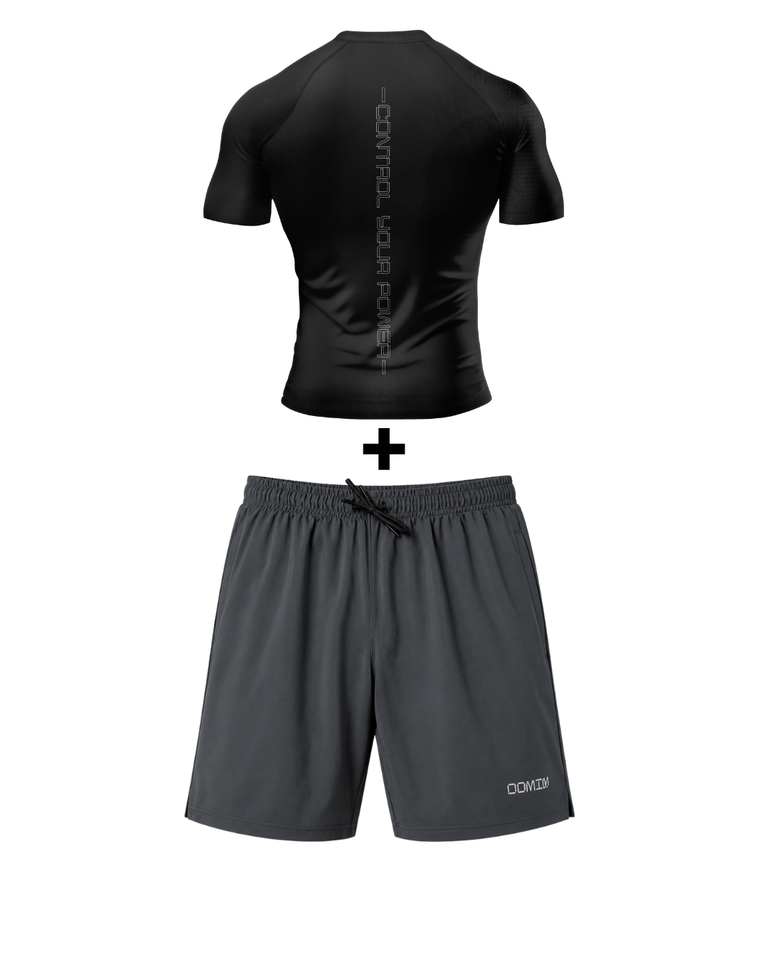 Shadow Run (Black tee + Gray shorts)