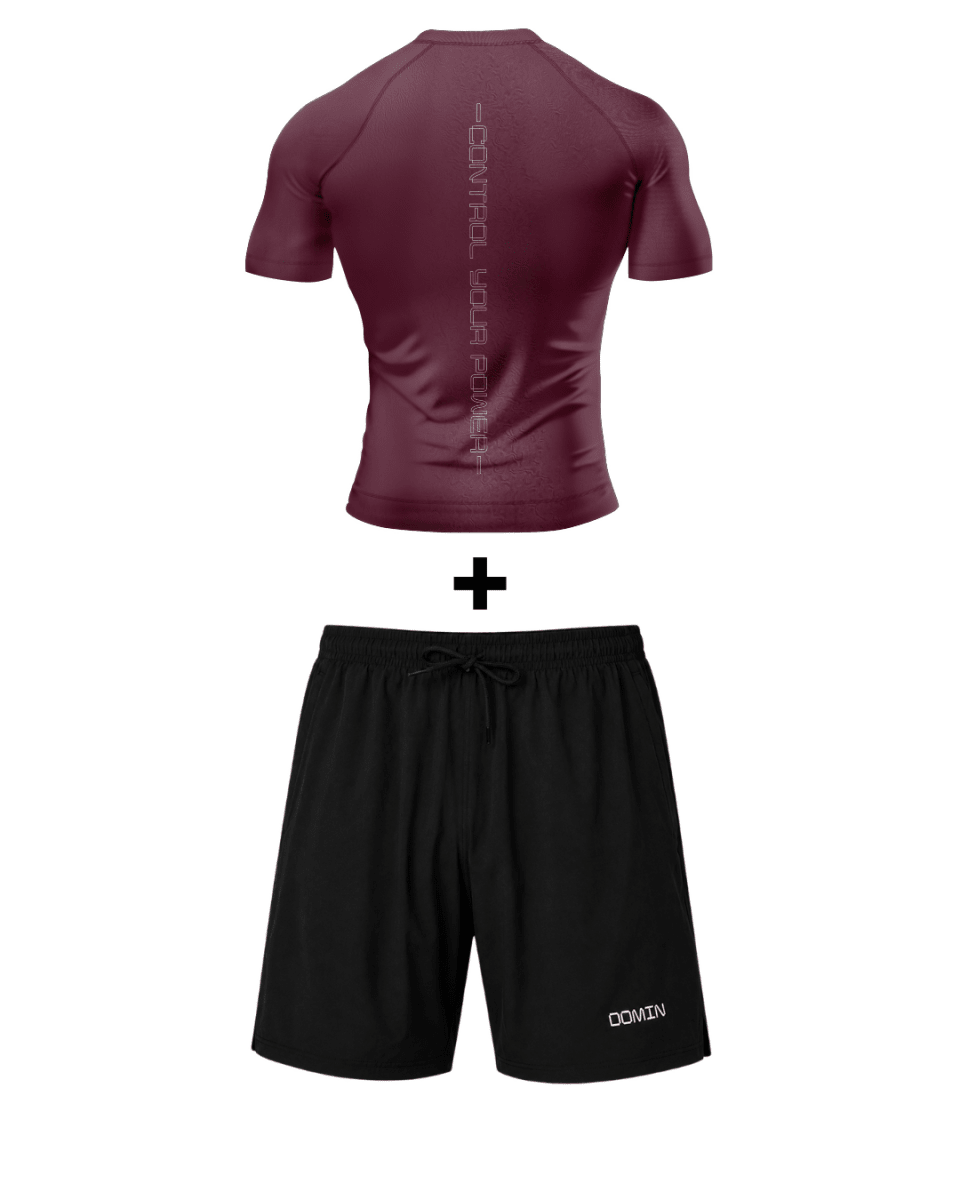 Dark Ember (Burgundy tee + Black shorts)
