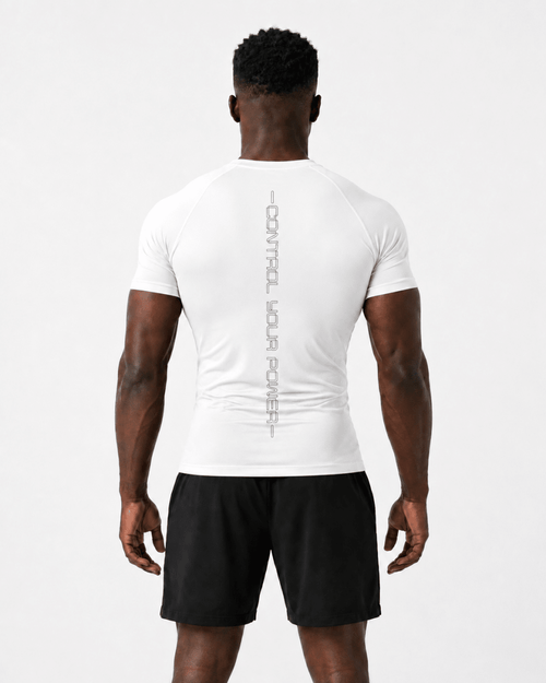 Arctic Storm (White tee + Gray shorts)
